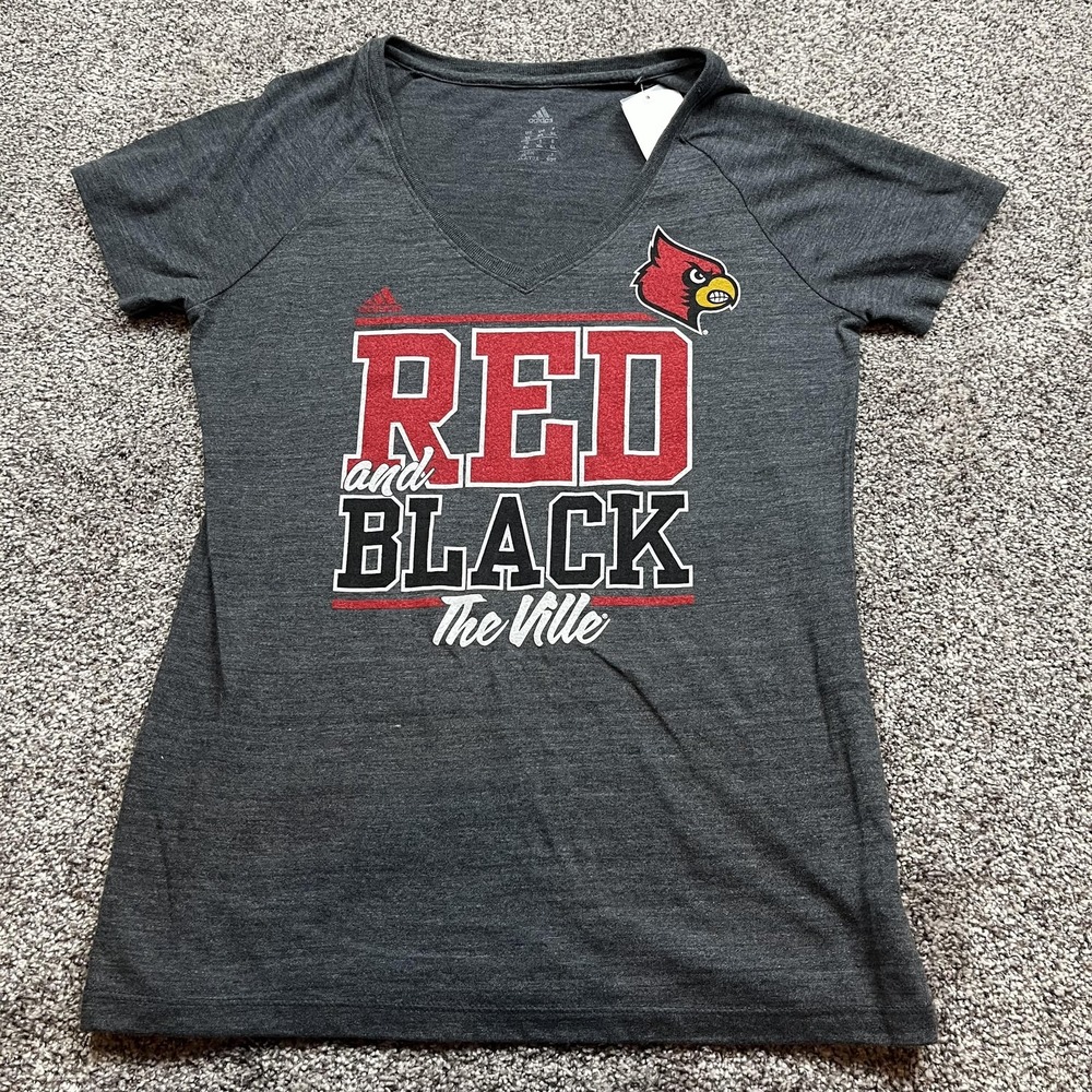 Louisville Cardinals Shirt Womens XL Gray NCAA Basketball‎ Adidas Red Black